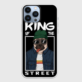 Чехол для iPhone 13 Pro Max с принтом King Street в Белгороде,  |  | animal | art | brutal | dog | illustration | king | of | pug | street | the | арт | брутальный | бульдог | в | животное | зверь | король | надпись | одежде | очках | пёс | рамка | собака | текст | улиц | улицы | уличный | шапке