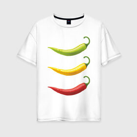 Женская футболка хлопок Oversize с принтом Перец чили в Белгороде, 100% хлопок | свободный крой, круглый ворот, спущенный рукав, длина до линии бедер
 | chili | green pepper | hot | red pepper | yellow pepper | жгучий | желтый | зеленый | красный | перцы | чили