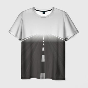 Мужская футболка 3D с принтом Дорога уходящая в даль в Белгороде, 100% полиэфир | прямой крой, круглый вырез горловины, длина до линии бедер | asphalt | road | асфальт | дорога | дорожная разметка
