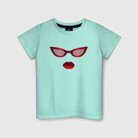 Детская футболка хлопок с принтом Красные очки с красными губами в Белгороде, 100% хлопок | круглый вырез горловины, полуприлегающий силуэт, длина до линии бедер | for stylish | gradient | kiss | lipstick | plump lips | red lips | градиент | для стильных | красные губы | красные очки | модные очки | помада | поцелуй | пухлые губы