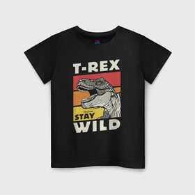 Детская футболка хлопок с принтом T-rex wild в Белгороде, 100% хлопок | круглый вырез горловины, полуприлегающий силуэт, длина до линии бедер | Тематика изображения на принте: dino | t rex | wild | дино | динозавр | закат | зверь | хищник