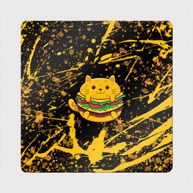 Магнит виниловый Квадрат с принтом Котобургер в Белгороде, полимерный материал с магнитным слоем | размер 9*9 см, закругленные углы | Тематика изображения на принте: брызги | булка | бургер кот | буттерброд | гамбургер | желтый | котенок | котик | котобургер | краски | оранжевый | сендвич | фаст фуд | чизбургер