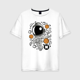 Женская футболка хлопок Oversize с принтом Космонавт Баскетболист в Белгороде, 100% хлопок | свободный крой, круглый ворот, спущенный рукав, длина до линии бедер
 | астронавт | баскетбол | гром | икс | космонавт | молния | мяч | облако | скафандр