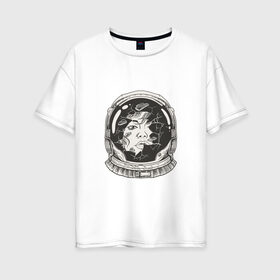 Женская футболка хлопок Oversize с принтом Space Women в Белгороде, 100% хлопок | свободный крой, круглый ворот, спущенный рукав, длина до линии бедер
 | space women | астронавт | девушка | комикс | космонавт | скафандр | спейс вумен | шлем