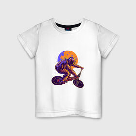 Детская футболка хлопок с принтом Space Bike в Белгороде, 100% хлопок | круглый вырез горловины, полуприлегающий силуэт, длина до линии бедер | space bike | астронавт | байк | велик | велосипед | космонавт | луна