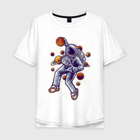 Мужская футболка хлопок Oversize с принтом Space Dank в Белгороде, 100% хлопок | свободный крой, круглый ворот, “спинка” длиннее передней части | space dank | астронавт | баскет | баскетбол | космический данк | космонавт | мяч | сверху | скафандр | шлем