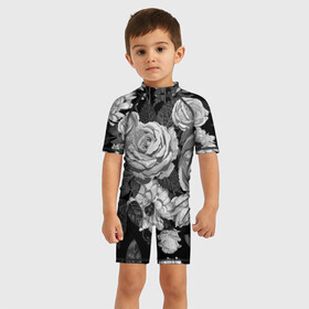 Детский купальный костюм 3D с принтом Розы в Белгороде, Полиэстер 85%, Спандекс 15% | застежка на молнии на спине | flowers | герберы | контур | легкие | лилии | мягкие | роза | ромашка | тренд | цветы