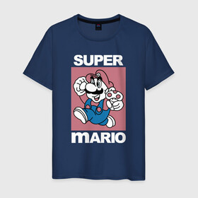 Мужская футболка хлопок с принтом Супер Марио с грибочком в Белгороде, 100% хлопок | прямой крой, круглый вырез горловины, длина до линии бедер, слегка спущенное плечо. | игры | марио | марио с грибочком | супер марио