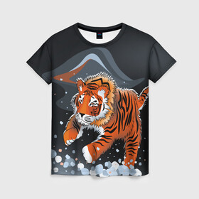 Женская футболка 3D с принтом АМУРСКИЙ ТИГР в Белгороде, 100% полиэфир ( синтетическое хлопкоподобное полотно) | прямой крой, круглый вырез горловины, длина до линии бедер | амурский тигр | с животными | с тигром | сибирский | тайга
