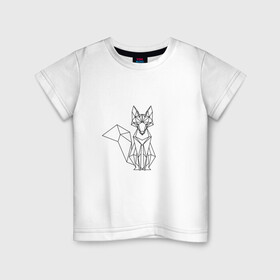 Детская футболка хлопок с принтом Лиса оригами в Белгороде, 100% хлопок | круглый вырез горловины, полуприлегающий силуэт, длина до линии бедер | Тематика изображения на принте: геометрическая лиса | кицунэ | лиса | лисичка | оригами | рыжая