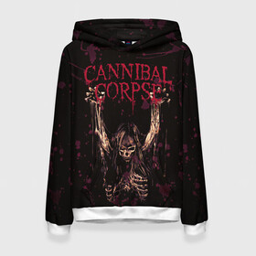 Женская толстовка 3D с принтом Cannibal Corpse | Skeleton в Белгороде, 100% полиэстер  | двухслойный капюшон со шнурком для регулировки, мягкие манжеты на рукавах и по низу толстовки, спереди карман-кенгуру с мягким внутренним слоем. | Тематика изображения на принте: blood | bones | cannibal corpse | skeleton | skull | кости | кровь | скелет | труп каннибала | череп