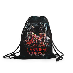 Рюкзак-мешок 3D с принтом Cannibal Corpse в Белгороде, 100% полиэстер | плотность ткани — 200 г/м2, размер — 35 х 45 см; лямки — толстые шнурки, застежка на шнуровке, без карманов и подкладки | canibal corpse | cannibal corpse | death metal | группы | дэт метал | канибал корпс | метал | рок