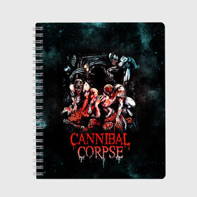 Тетрадь с принтом Cannibal Corpse в Белгороде, 100% бумага | 48 листов, плотность листов — 60 г/м2, плотность картонной обложки — 250 г/м2. Листы скреплены сбоку удобной пружинной спиралью. Уголки страниц и обложки скругленные. Цвет линий — светло-серый
 | canibal corpse | cannibal corpse | death metal | группы | дэт метал | канибал корпс | метал | рок