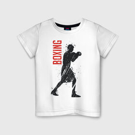 Детская футболка хлопок с принтом Боксер в Белгороде, 100% хлопок | круглый вырез горловины, полуприлегающий силуэт, длина до линии бедер | art | athlete | boxer | boxing | fighter | gloves | man | sport | арт | боец | бокс | боксер | перчатки | спорт | спортсмен | человек