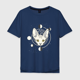Мужская футболка хлопок Oversize с принтом Космический кот сфинкс в Белгороде, 100% хлопок | свободный крой, круглый ворот, “спинка” длиннее передней части | earth | fruit | galaxy | geometry | mars | moon | planet | satellite | saturn | space | sphynx cat | sputnik | галактика | геометрия | звезды | земля | космос | луна | марс | планеты | половина яблока | саттелит | сатурн | созвездия | спутник