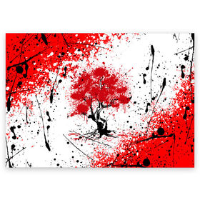 Поздравительная открытка с принтом САКУРА | SAKURA | ВИШНЯ в Белгороде, 100% бумага | плотность бумаги 280 г/м2, матовая, на обратной стороне линовка и место для марки
 | chery | colors | flowers | japan | paints | roses | sakura | брызги | вишня | краски | растения | розы | ромашка | сакура | тюльпаны | цветы | цветы сакуры | япония