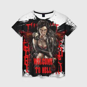 Женская футболка 3D с принтом Welcome to hell в Белгороде, 100% полиэфир ( синтетическое хлопкоподобное полотно) | прямой крой, круглый вырез горловины, длина до линии бедер | dark | darkness | elegancefly | phoenix | sheokate | vampire | вампир | готика | демон | кровь | тьма | феникс | фэнтези | череп