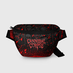 Поясная сумка 3D с принтом CANNIBAL CORPSE в Белгороде, 100% полиэстер | плотная ткань, ремень с регулируемой длиной, внутри несколько карманов для мелочей, основное отделение и карман с обратной стороны сумки застегиваются на молнию | cannibal corpse | evisceration plague | hammer smashed face. | violence unimagined | дэт метал | музыка | рок | труп каннибала