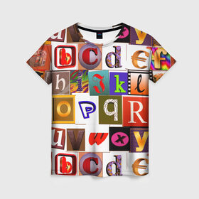 Женская футболка 3D с принтом Английские буквы # 2 в Белгороде, 100% полиэфир ( синтетическое хлопкоподобное полотно) | прямой крой, круглый вырез горловины, длина до линии бедер | english | the letters | английский | буква | буквы
