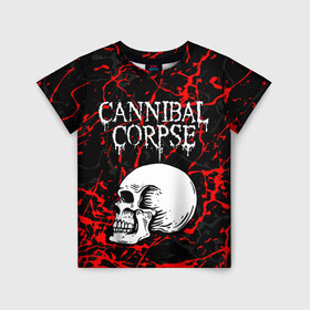 Детская футболка 3D с принтом CANNIBAL CORPSE в Белгороде, 100% гипоаллергенный полиэфир | прямой крой, круглый вырез горловины, длина до линии бедер, чуть спущенное плечо, ткань немного тянется | Тематика изображения на принте: cannibal corpse | evisceration plague | hammer smashed face. | violence unimagined | дэт метал | музыка | рок | труп каннибала