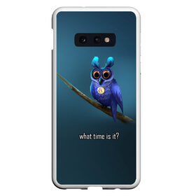 Чехол для Samsung S10E с принтом Owl в Белгороде, Силикон | Область печати: задняя сторона чехла, без боковых панелей | what time is it | время | синий | сова | темный фон