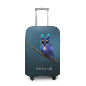 Чехол для чемодана 3D с принтом Owl в Белгороде, 86% полиэфир, 14% спандекс | двустороннее нанесение принта, прорези для ручек и колес | what time is it | время | синий | сова | темный фон