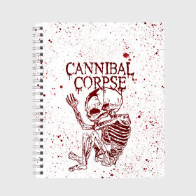 Тетрадь с принтом Cannibal Corpse в Белгороде, 100% бумага | 48 листов, плотность листов — 60 г/м2, плотность картонной обложки — 250 г/м2. Листы скреплены сбоку удобной пружинной спиралью. Уголки страниц и обложки скругленные. Цвет линий — светло-серый
 | Тематика изображения на принте: canibal corpse | cannibal corpse | death metal | группы | дэт метал | канибал корпс | метал | рок