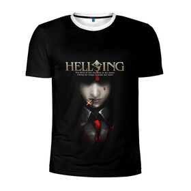 Мужская футболка 3D спортивная с принтом Хелсинг в Белгороде, 100% полиэстер с улучшенными характеристиками | приталенный силуэт, круглая горловина, широкие плечи, сужается к линии бедра | Тематика изображения на принте: алукард | аниме | вампир | крест | кровь | манга | хеллсинг | хелсинг