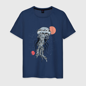 Мужская футболка хлопок с принтом Космическая медуза в Белгороде, 100% хлопок | прямой крой, круглый вырез горловины, длина до линии бедер, слегка спущенное плечо. | Тематика изображения на принте: art | elon musk | jellyfish | mars | medusa | meduza | moon | nasa | space | spacex | арт | астероид | в космосе | желе | иллюстрация | илон маск | космический дизайн | космос | луна | марс | медузник | на луне | наса | нло | сатурн | спей