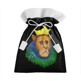 Подарочный 3D мешок с принтом Lion_art в Белгороде, 100% полиэстер | Размер: 29*39 см | Тематика изображения на принте: king | lion | корона | кошка | лев | перья | царь | царь зверей