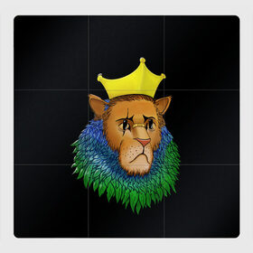 Магнитный плакат 3Х3 с принтом Lion_art в Белгороде, Полимерный материал с магнитным слоем | 9 деталей размером 9*9 см | king | lion | корона | кошка | лев | перья | царь | царь зверей