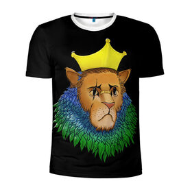 Мужская футболка 3D спортивная с принтом Lion_art в Белгороде, 100% полиэстер с улучшенными характеристиками | приталенный силуэт, круглая горловина, широкие плечи, сужается к линии бедра | king | lion | корона | кошка | лев | перья | царь | царь зверей