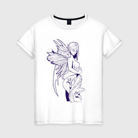 Женская футболка хлопок с принтом Девушка и дракон в Белгороде, 100% хлопок | прямой крой, круглый вырез горловины, длина до линии бедер, слегка спущенное плечо | девушка | дракон | соблазн | фея | эльф