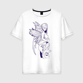 Женская футболка хлопок Oversize с принтом Девушка и дракон в Белгороде, 100% хлопок | свободный крой, круглый ворот, спущенный рукав, длина до линии бедер
 | девушка | дракон | соблазн | фея | эльф