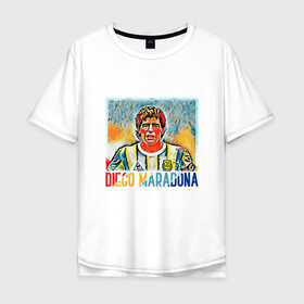 Мужская футболка хлопок Oversize с принтом Diego Maradona в Белгороде, 100% хлопок | свободный крой, круглый ворот, “спинка” длиннее передней части | argentina | football | maradona | messi | аргентина | гол | диего | марадона | месси | мяч | рука бога | спорт | футбол | чемпион