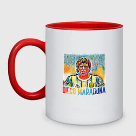 Кружка двухцветная с принтом Diego Maradona в Белгороде, керамика | объем — 330 мл, диаметр — 80 мм. Цветная ручка и кайма сверху, в некоторых цветах — вся внутренняя часть | argentina | football | maradona | messi | аргентина | гол | диего | марадона | месси | мяч | рука бога | спорт | футбол | чемпион