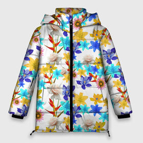 Женская зимняя куртка Oversize с принтом Узор из весенних цветов в Белгороде, верх — 100% полиэстер; подкладка — 100% полиэстер; утеплитель — 100% полиэстер | длина ниже бедра, силуэт Оверсайз. Есть воротник-стойка, отстегивающийся капюшон и ветрозащитная планка. 

Боковые карманы с листочкой на кнопках и внутренний карман на молнии | floral | flower | flowers | pattern | spring | анемона | букет | букет цветов | бутон | бутоны | калужница | крокус | медуница | морозник | нарцисс | настроение | паттерн | подснежник | ромашка | сцилла | фиалка | флора