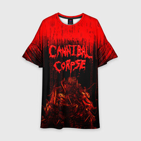 Детское платье 3D с принтом CANNIBAL CORPSE в Белгороде, 100% полиэстер | прямой силуэт, чуть расширенный к низу. Круглая горловина, на рукавах — воланы | blood | cannibal corpse | death metal | grunge | hardcore | music | punk | rock | usa | группа | канибал | кровь | метал | музыка | рок | сша | труп