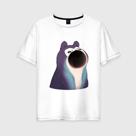 Женская футболка хлопок Oversize с принтом Голодный зверь в Белгороде, 100% хлопок | свободный крой, круглый ворот, спущенный рукав, длина до линии бедер
 | pop cat | арт | бедна | голод | кот | кошка | мем | необычное животное | пасть | птица | рисунок | сова