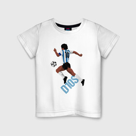 Детская футболка хлопок с принтом Diego Maradona в Белгороде, 100% хлопок | круглый вырез горловины, полуприлегающий силуэт, длина до линии бедер | Тематика изображения на принте: argentina | maradona | messi | sport | аргентина | гол | диего | марадона | месси | мяч | рука бога | спорт | футбол | чемпион
