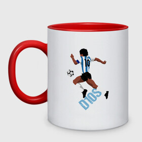Кружка двухцветная с принтом Diego Maradona в Белгороде, керамика | объем — 330 мл, диаметр — 80 мм. Цветная ручка и кайма сверху, в некоторых цветах — вся внутренняя часть | argentina | maradona | messi | sport | аргентина | гол | диего | марадона | месси | мяч | рука бога | спорт | футбол | чемпион