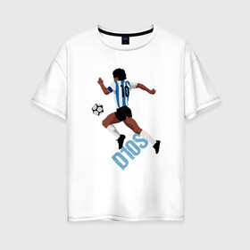 Женская футболка хлопок Oversize с принтом Diego Maradona в Белгороде, 100% хлопок | свободный крой, круглый ворот, спущенный рукав, длина до линии бедер
 | argentina | maradona | messi | sport | аргентина | гол | диего | марадона | месси | мяч | рука бога | спорт | футбол | чемпион