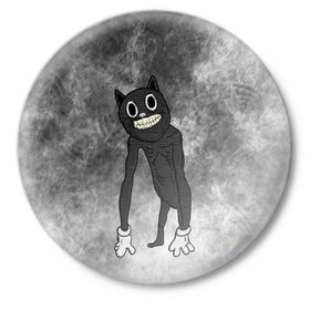 Значок с принтом Cartoon cat в Белгороде,  металл | круглая форма, металлическая застежка в виде булавки | cartoon cat | crazy | horror | kitty | monster | безумный | враг | животные | зверь | злодей | злой кот | зубы | картун кэт | киска | кот | кошак | монстр | мультяшный кот | оскал | персонаж | страшилки | сумасшедший