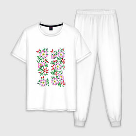 Мужская пижама хлопок с принтом Цветы в Белгороде, 100% хлопок | брюки и футболка прямого кроя, без карманов, на брюках мягкая резинка на поясе и по низу штанин
 | букет | картинки | лепестки | лето | популярные | прикольные | тренды | цветы