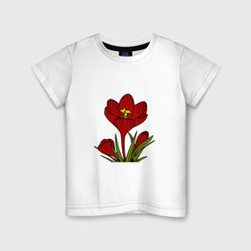 Детская футболка хлопок с принтом Красные тюльпаны в Белгороде, 100% хлопок | круглый вырез горловины, полуприлегающий силуэт, длина до линии бедер | картинки | лето | листья | популярные | прикольные | природа | тренды | тюльпаны | цветы