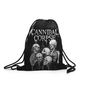 Рюкзак-мешок 3D с принтом Cannibal Corpse в Белгороде, 100% полиэстер | плотность ткани — 200 г/м2, размер — 35 х 45 см; лямки — толстые шнурки, застежка на шнуровке, без карманов и подкладки | canibal corpse | cannibal corpse | death metal | группы | дэт метал | канибал корпс | метал | рок