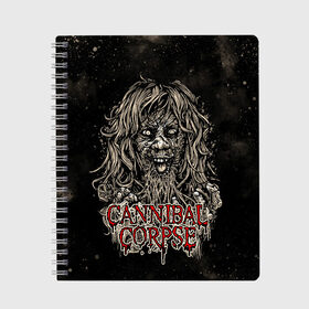 Тетрадь с принтом Cannibal Corpse в Белгороде, 100% бумага | 48 листов, плотность листов — 60 г/м2, плотность картонной обложки — 250 г/м2. Листы скреплены сбоку удобной пружинной спиралью. Уголки страниц и обложки скругленные. Цвет линий — светло-серый
 | canibal corpse | cannibal corpse | death metal | группы | дэт метал | канибал корпс | метал | рок