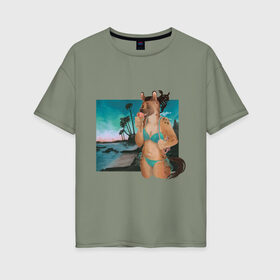 Женская футболка хлопок Oversize с принтом Пляжный сезон в Белгороде, 100% хлопок | свободный крой, круглый ворот, спущенный рукав, длина до линии бедер
 | Тематика изображения на принте: гиена | калифорния | лето | отдых | фурри. аниме