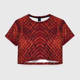 Женская футболка Crop-top 3D с принтом Red Snake в Белгороде, 100% полиэстер | круглая горловина, длина футболки до линии талии, рукава с отворотами | reptile | scale | skin | snake | чешуя