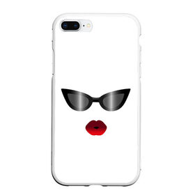 Чехол для iPhone 7Plus/8 Plus матовый с принтом черные очки, красные губы в Белгороде, Силикон | Область печати: задняя сторона чехла, без боковых панелей | Тематика изображения на принте: градиент | для стильных | красные губы | модные очки | помада. | поцелуй | пухлые губы | черные очки